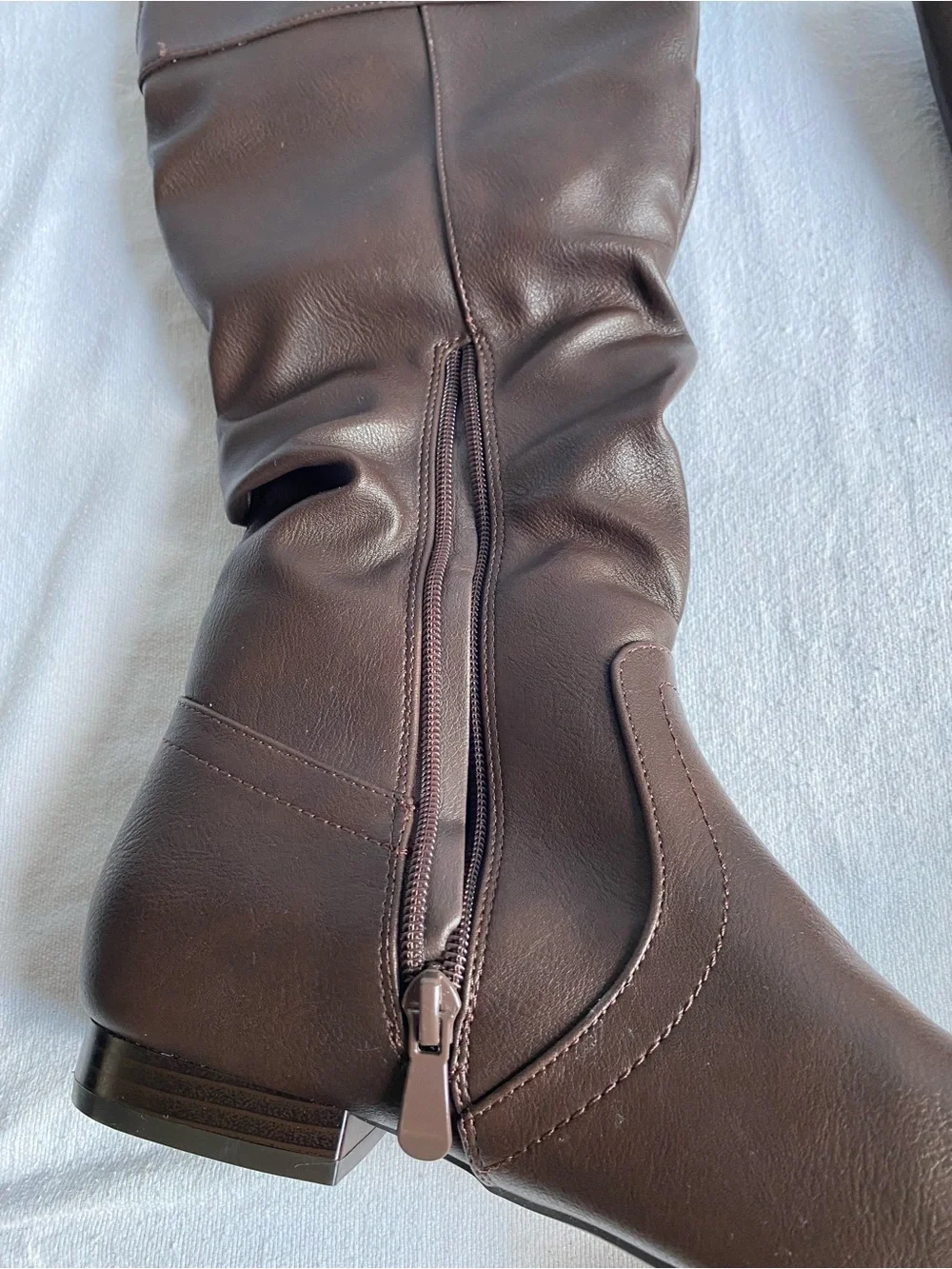Women’s Wide Calf Faux Fur Slouchy Low Heel Side Sip Dream Pairs Dark Brown Boot